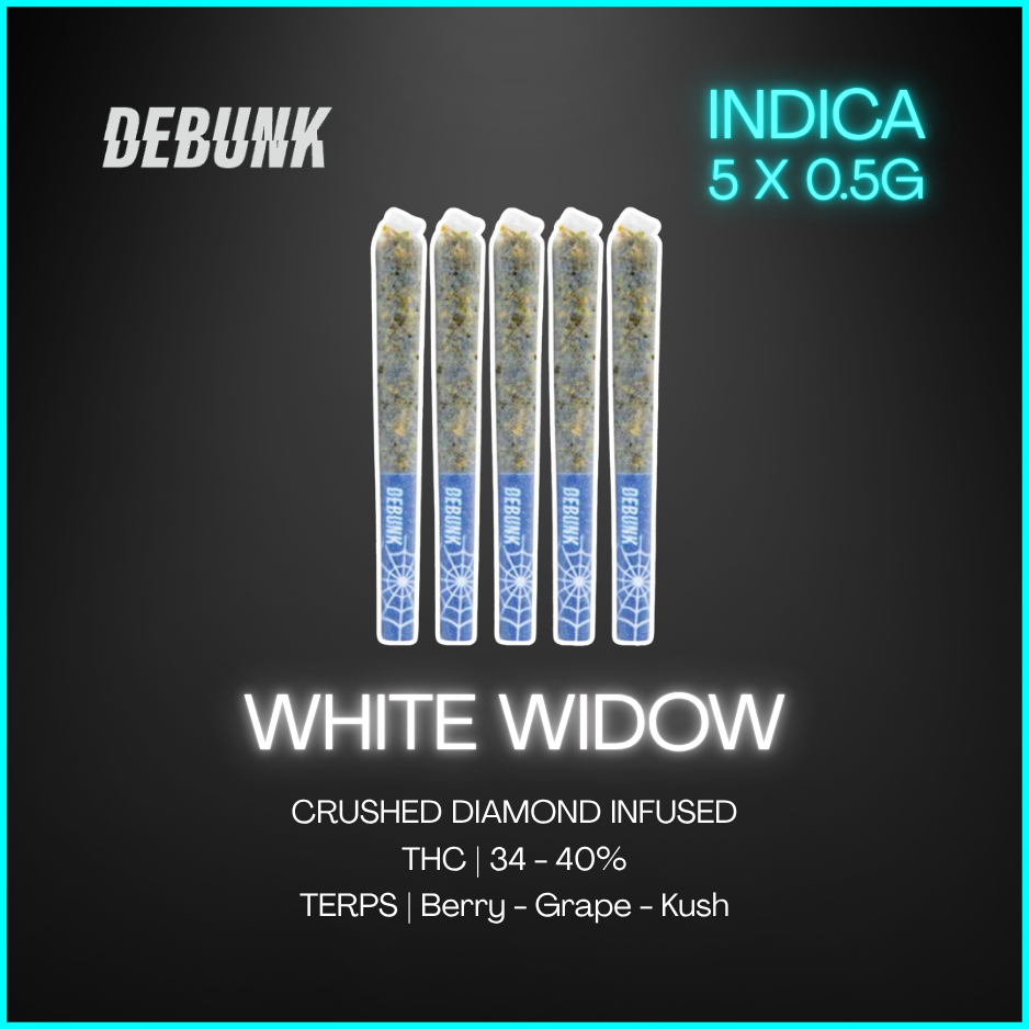 Debunk - Blue Widow Indica Crushed Diamond Infused Pre-Roll - 2.5G Pineapple Victoria Debunk - Blue Widow Indica Crushed Diamond Infused Pre-Roll - 2.5G Pineapple Victoria