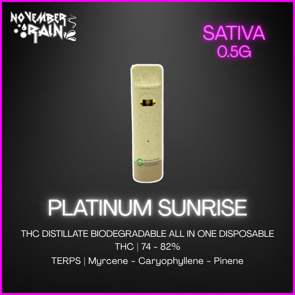 November Rain - Platinum Sunrise 0.5G Biodegradable Aio Vape - 0.5G Pineapple Victoria November Rain - Platinum Sunrise 0.5G Biodegradable Aio Vape - 0.5G Pineapple Victoria