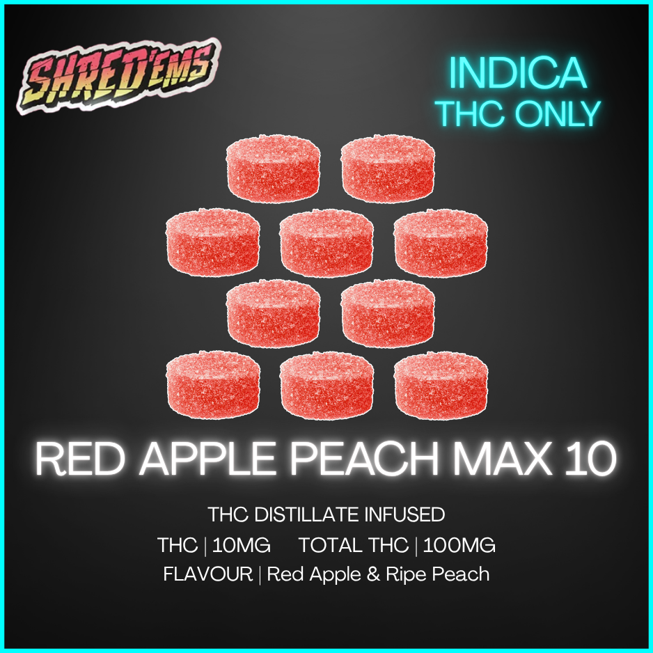 Shred'Ems - Shred'Ems Red Apple Peach Max10 Thc Indica Chews - 45G