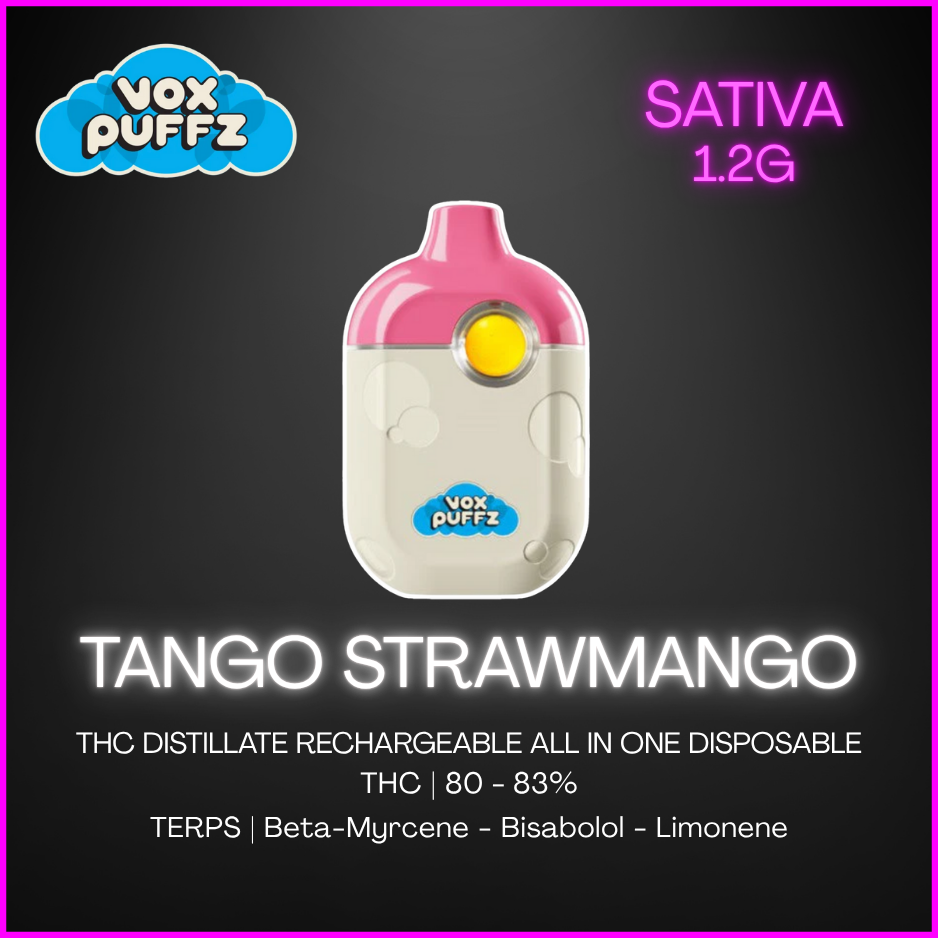 Voxpuffz - Tango Strawmango Rechargeable All-In-One Vape - 1.2G Pineapple Victoria Voxpuffz - Tango Strawmango Rechargeable All-In-One Vape - 1.2G Pineapple Victoria
