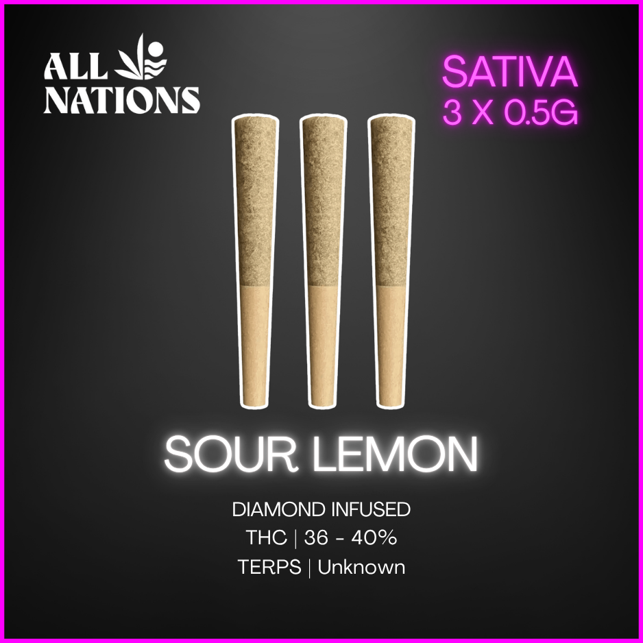 All Nations - Sour Lemon Diamond Infused Prerolls - 3 x 0.5g
