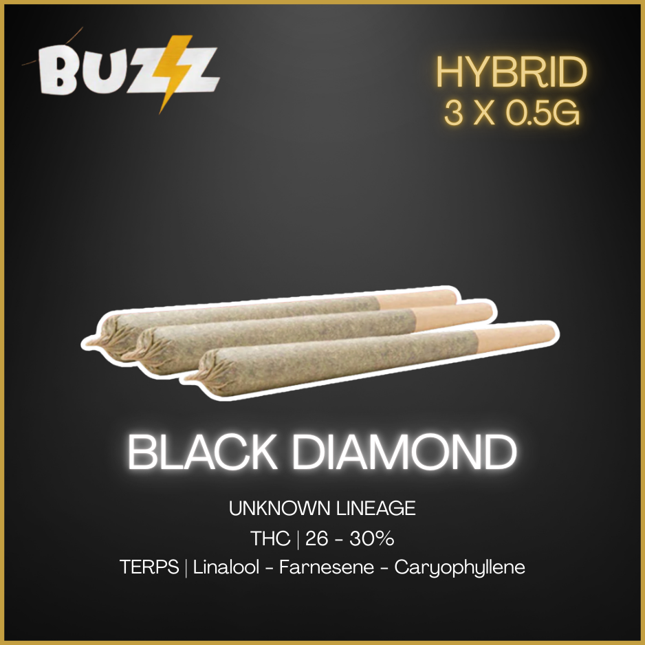 Buzz Cannabis - Cones Hybrid Black Diamond Pre Rolls - 3 x 0.5g