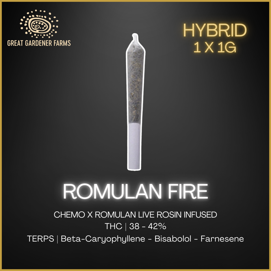 Great Gardener Farms - Romulan Fire Live Rosin Infused Pre-Roll Lto - 1G