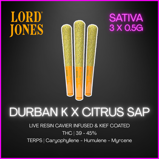 Lord Jones - Durban K X Citrus Sap Live Resin Infused Pre-Roll - 1.5G