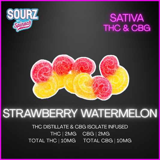 Sourz By Spinach - Strawberry Watermelon 4:1 Cbg:Thc Gummies - 25G