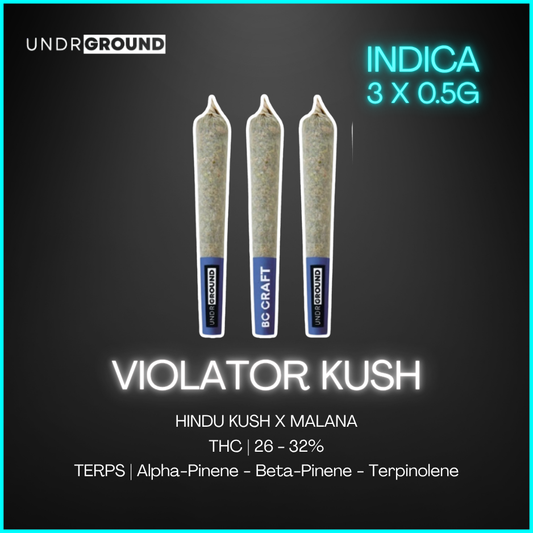 Undrground - Violator Kush Hash Infused Prerolls - 3 x 0.5g