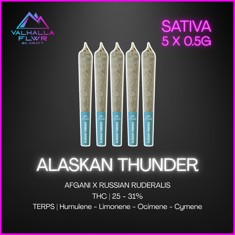Valhalla Flwr - Alaskan Thunder Pre Rolls - 5 x 0.5g