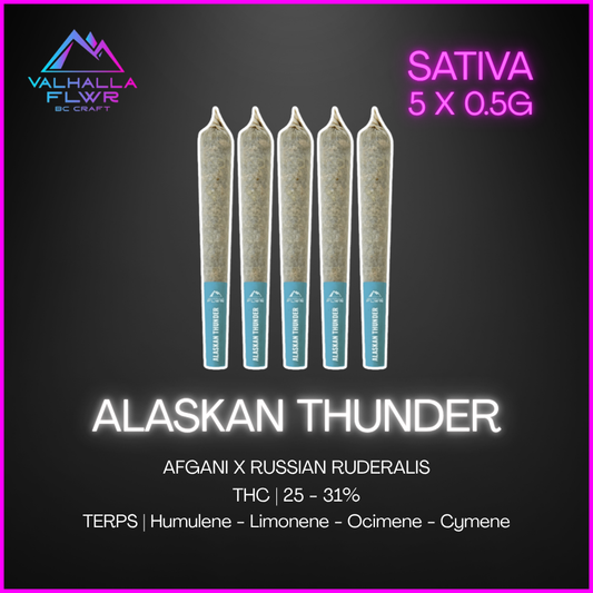 Valhalla Flwr - Alaskan Thunder Pre Rolls - 5 x 0.5g