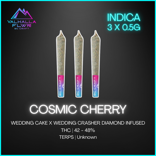 Valhalla Flwr - Cosmic Cherry Infused Pre Rolls - 3 x 0.5g