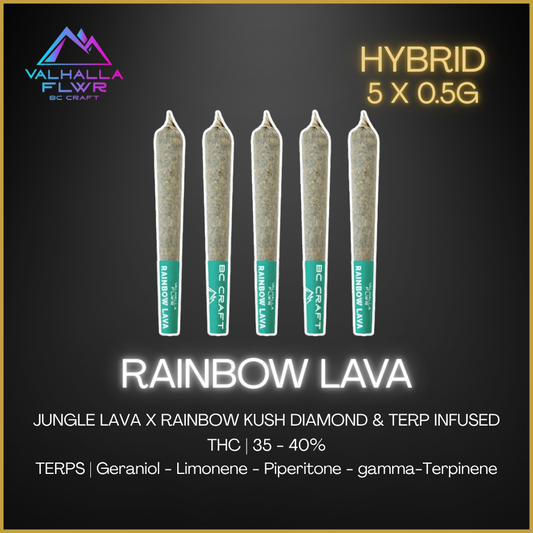 Valhalla Flwr - Rainbow Lava Diamonds & Terp Sauce Infused Pre Roll - 5 x 0.5g